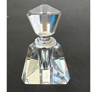 Vintage Oleg Cassini Faceted Crystal Pyramid Perfume Bottle W Geometric Stopper